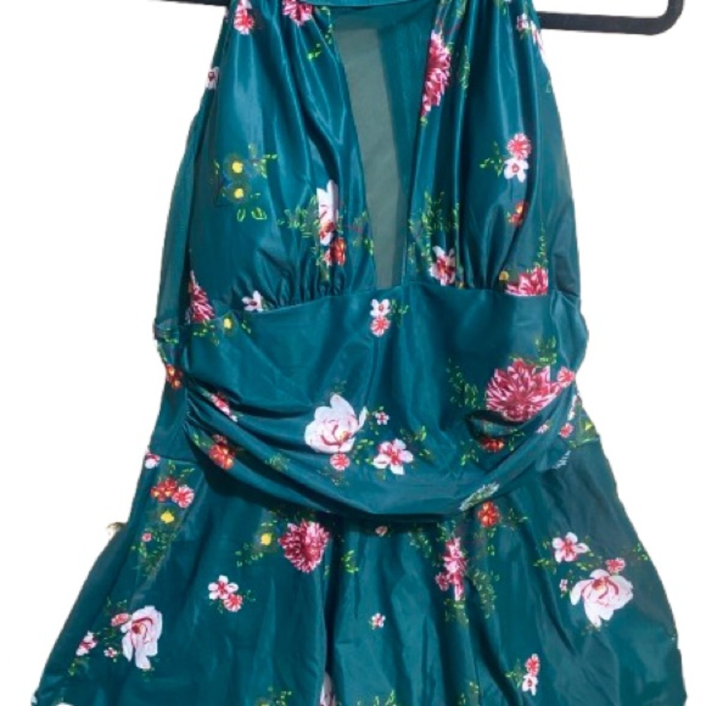 Size 3x Women’s Swim Dress – Teal Floral One-Piece Swimsuit Flattering Modest